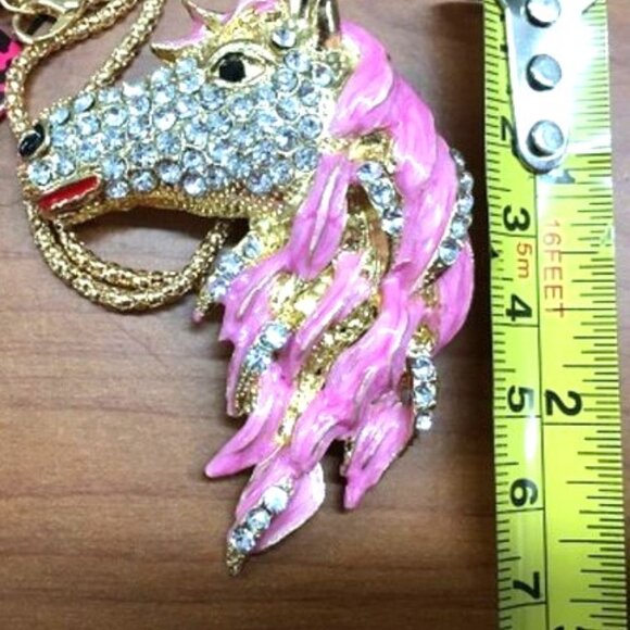 Pink Rhinestone Unicorn Pin and Necklace Combo - NEW Drawer 6 - Picture 3 of 5